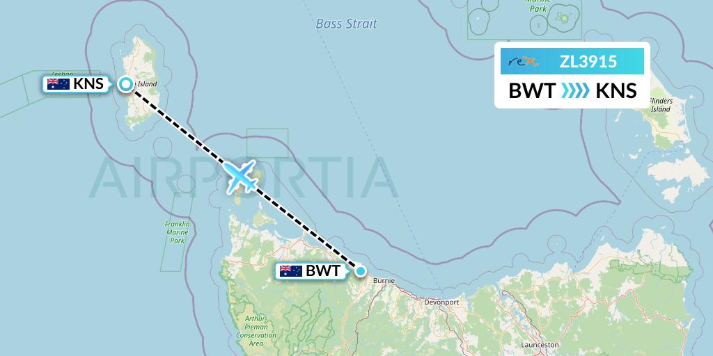 ZL3915 Regional Express Flight Map: Burnie to King Island
