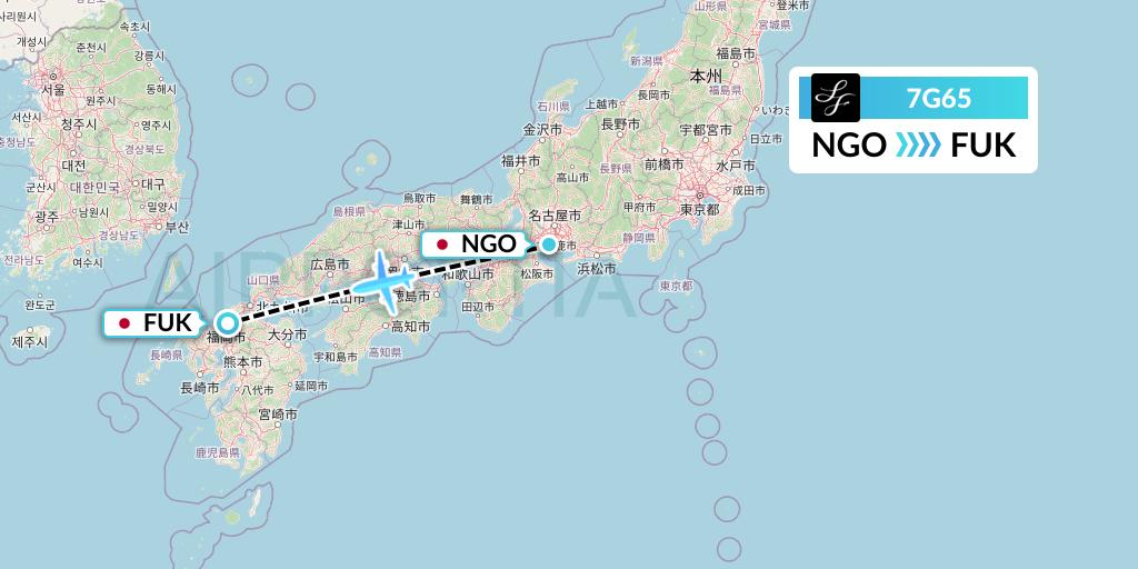 7G65 Starflyer Flight Map: Nagoya to Fukuoka