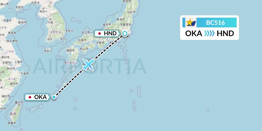 BC516 Skymark Airlines Flight Map: Naha to Tokyo
