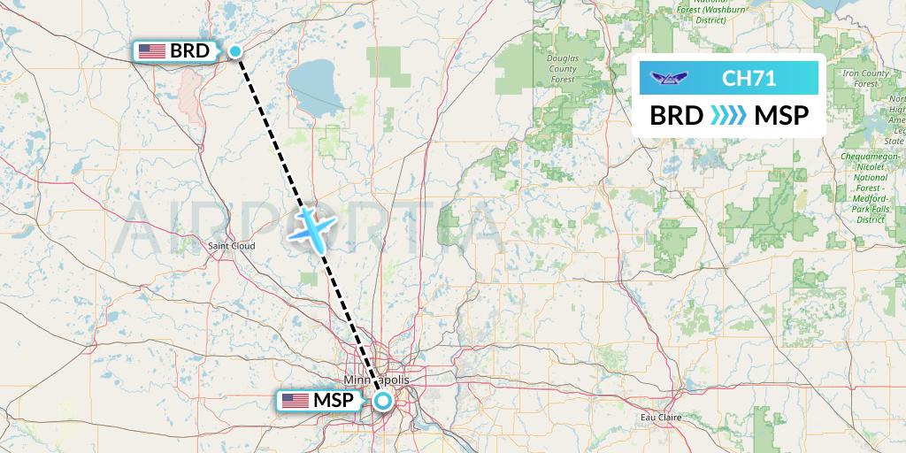 CH71 Bemidji Airlines Flight Map: Brainerd to Minneapolis