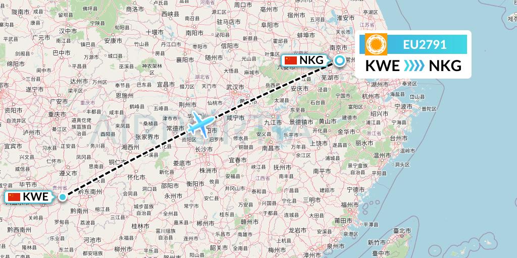 EU2791 Chengdu Airlines Flight Map: Guiyang to Nanjing
