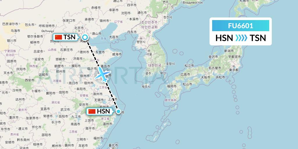 FU6601 Fuzhou Airlines Flight Map: Zhoushan to Tianjin