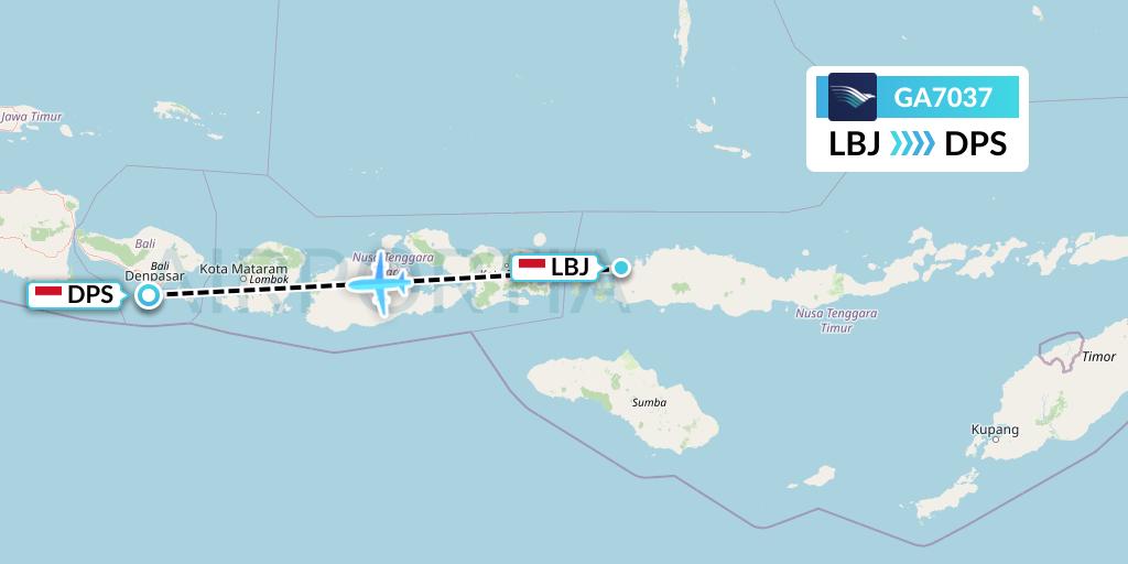 GA7037 Garuda Indonesia Flight Map: Labuan Bajo to Denpasar
