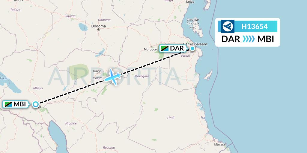 H13654 Hahn Air Systems Flight Map: Dar-es-Salaam to Mbeya