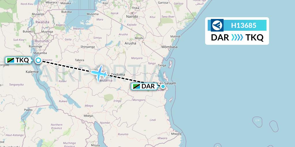 H13685 Hahn Air Systems Flight Map: Dar-es-Salaam to Kigoma