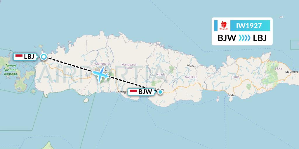 IW1927 Wings Air Flight Map: Bajawa to Labuan Bajo
