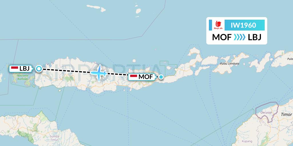 IW1960 Wings Air Flight Map: Maumere to Labuan Bajo