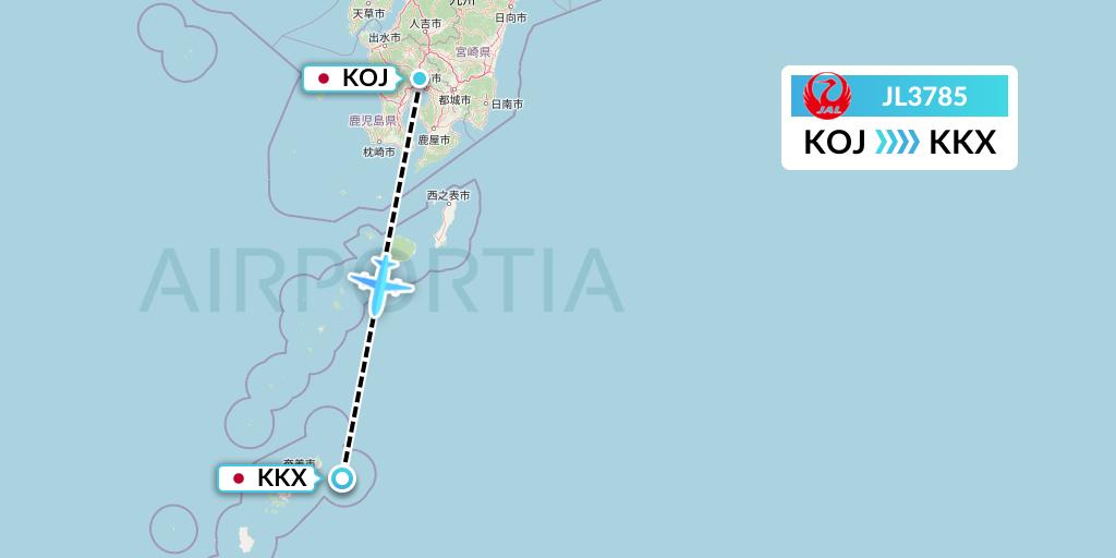 JL3785 Japan Airlines Flight Map: Kagoshima to Japan