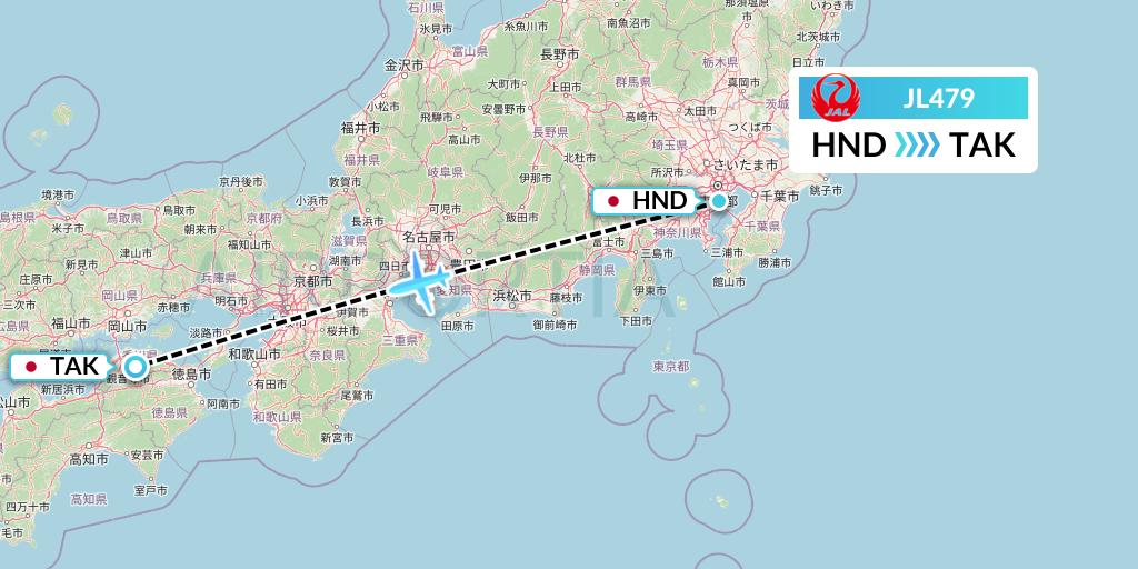JL479 Japan Airlines Flight Map: Tokyo to Takamatsu