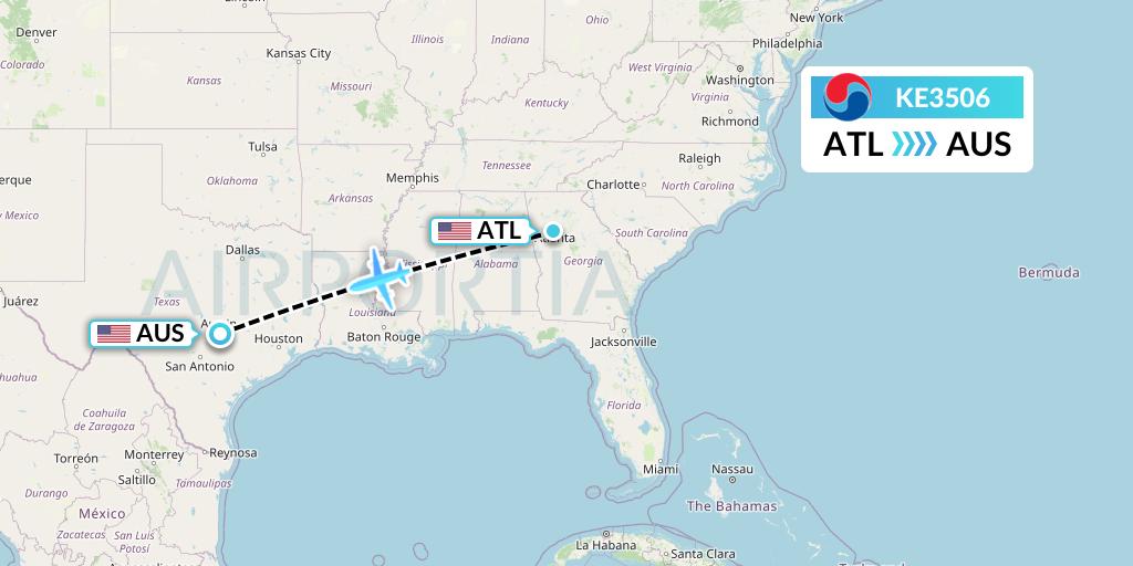 KE3506 Korean Air Flight Map: Atlanta to Austin