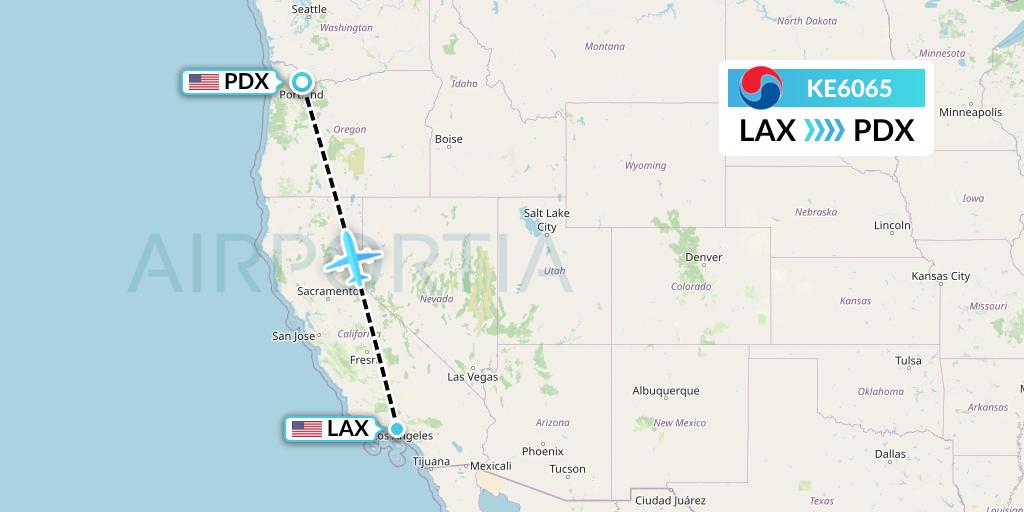 KE6065 Korean Air Flight Map: Los Angeles to Portland