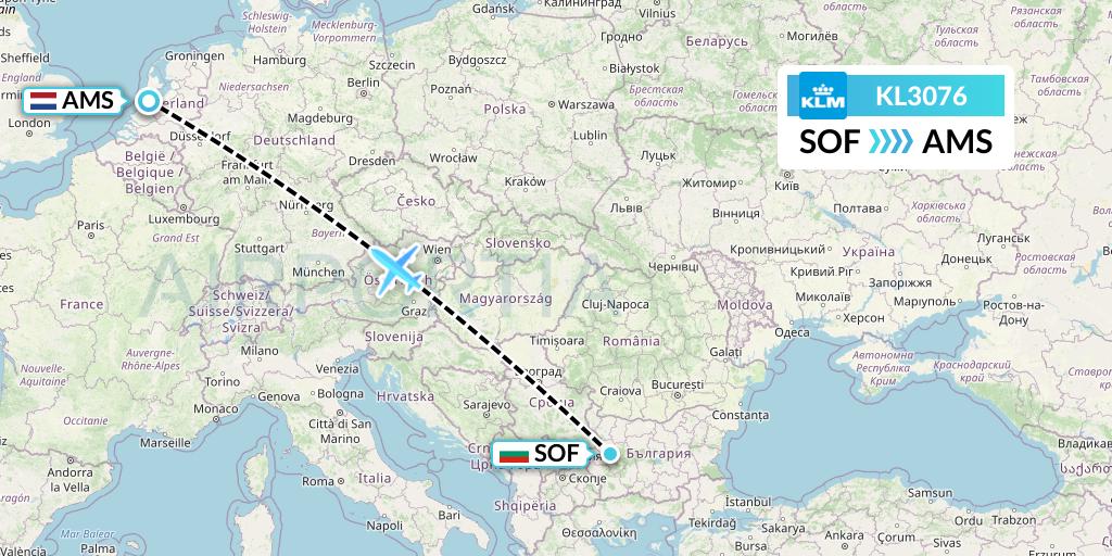 KL3076 KLM Flight Map: Sofia to Amsterdam