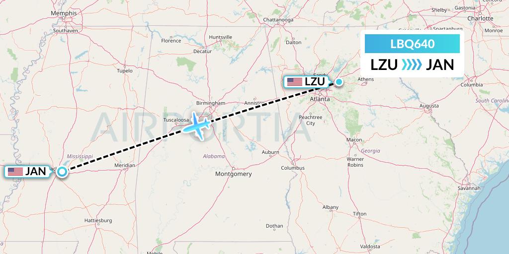 LBQ640 Quest Diagnostics Flight Map: Lawrenceville to Jackson