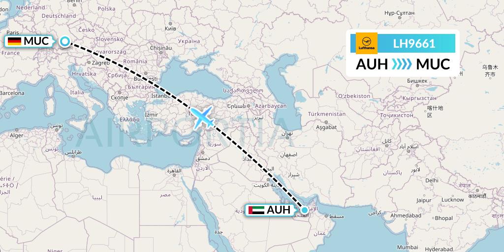 LH9661 Lufthansa Flight Map: Abu Dhabi to Munich