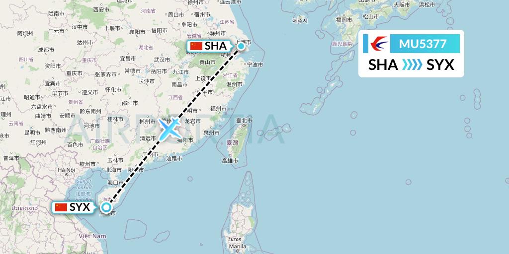 MU5377 China Eastern Airlines Flight Map: Shanghai to Sanya