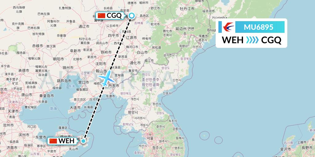 MU6895 China Eastern Airlines Flight Map: Weihai to Changchun