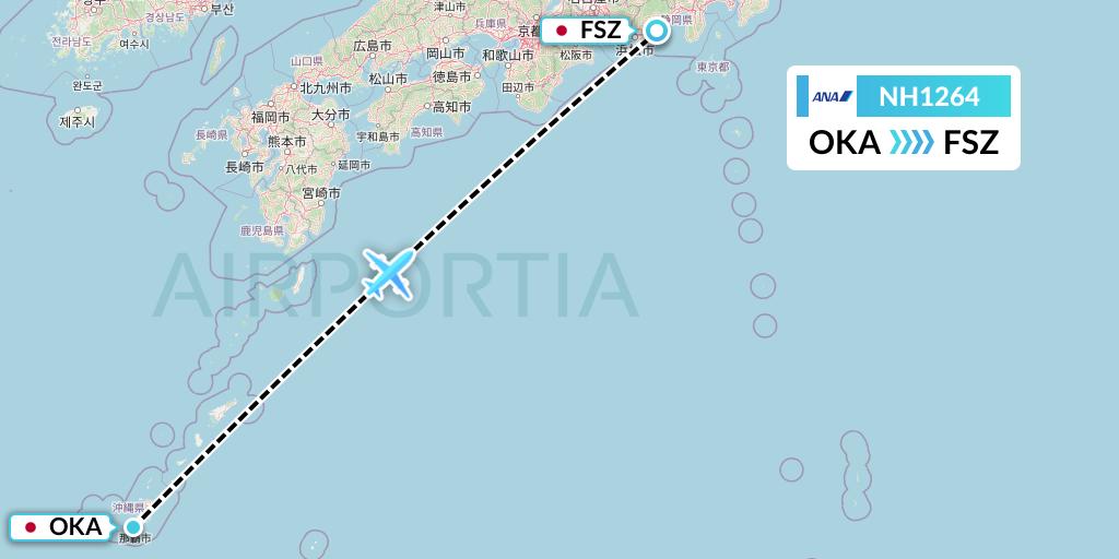 NH1264 All Nippon Airways Flight Map: Naha to Shizuoka