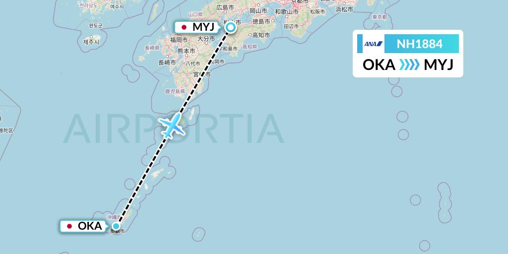 NH1884 All Nippon Airways Flight Map: Naha to Matsuyama