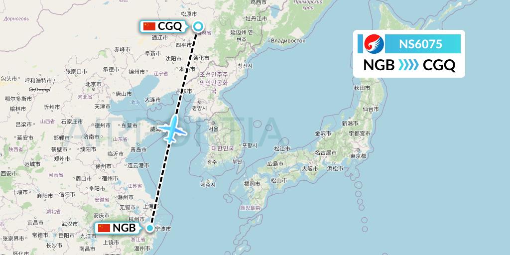 NS6075 Hebei Airlines Flight Map: Ningbo to Changchun