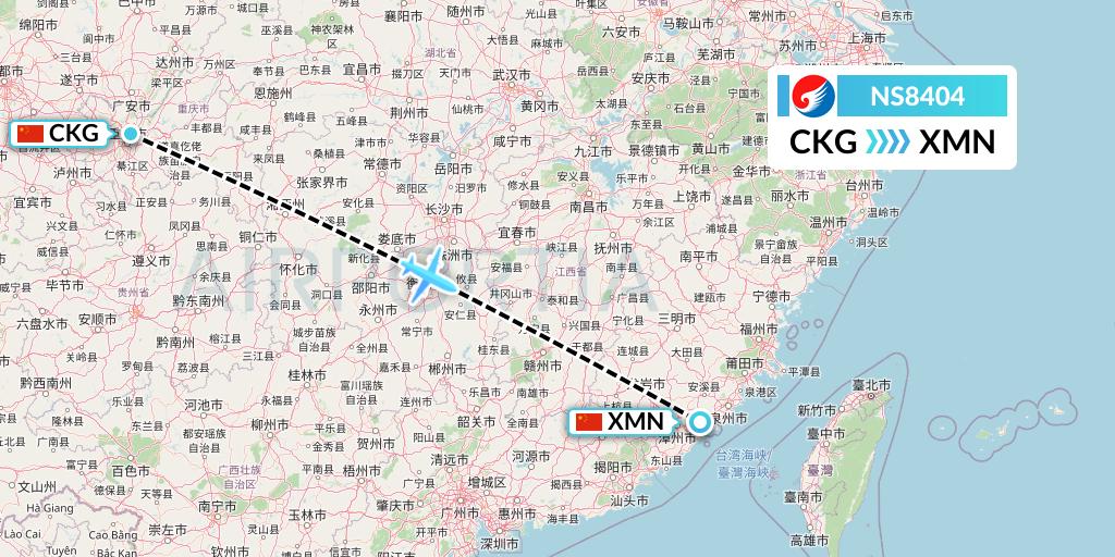 NS8404 Hebei Airlines Flight Map: Chongqing to Xiamen
