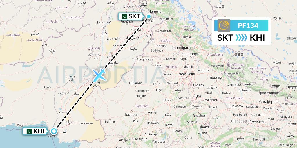 PF134 Air Sial Flight Map: Sialkot to Karachi
