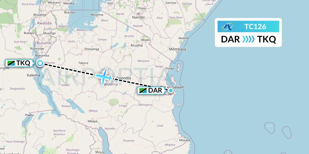 TC126 Air Tanzania Flight Map: Dar-es-Salaam to Kigoma