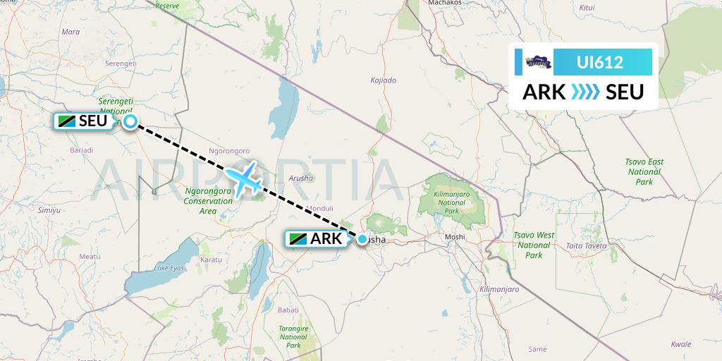 UI612 Auric Air Flight Map: Arusha to Seronera