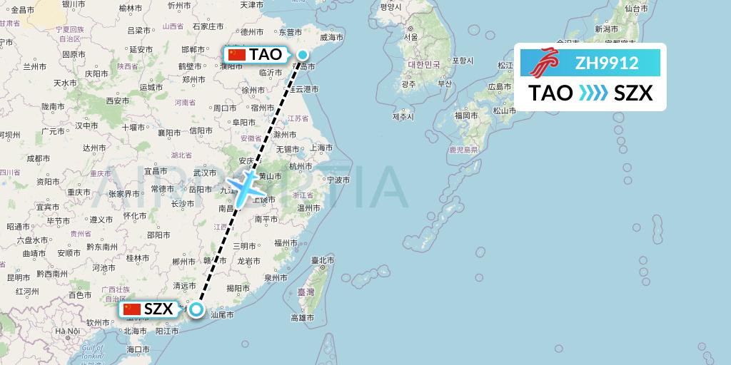 ZH9912 Shenzhen Airlines Flight Map: Qingdao to Shenzhen
