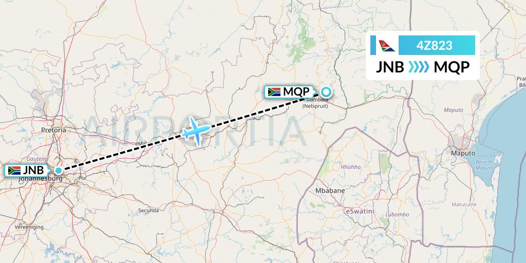 4Z823 Airlink Flight Map: Johannesburg to Nelspruit