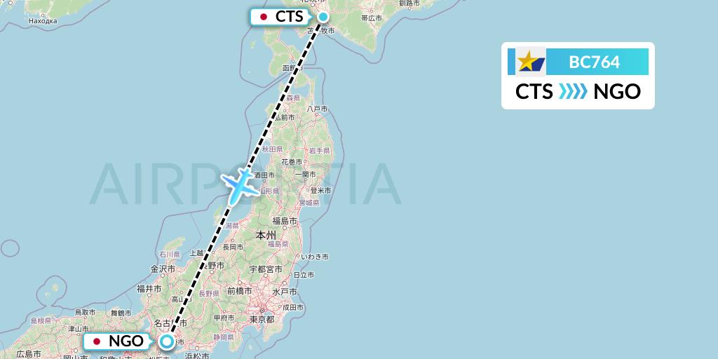 BC764 Skymark Airlines Flight Map: Sapporo to Nagoya