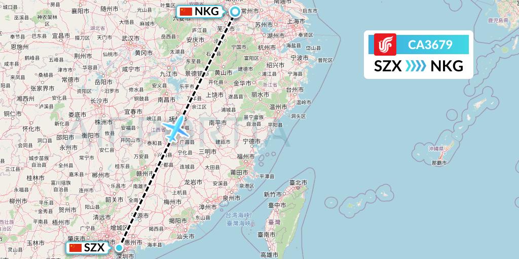 CA3679 Air China Flight Map: Shenzhen to Nanjing