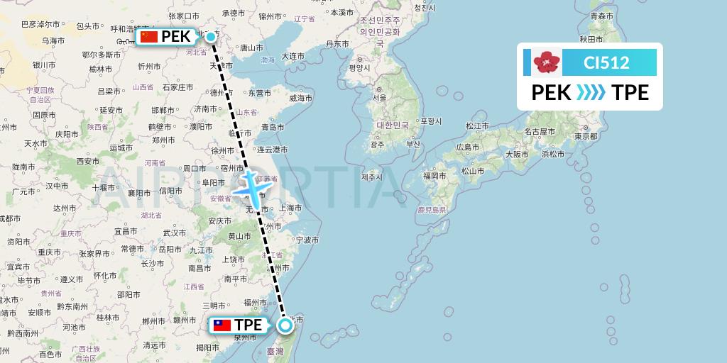 CI512 China Airlines Flight Map: Beijing to Taipei