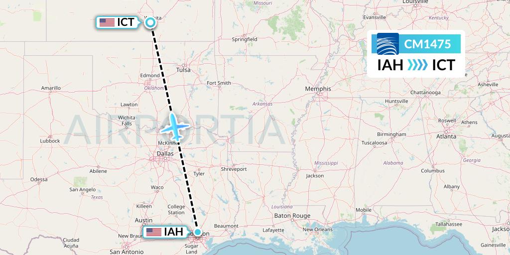 CM1475 Copa Airlines Flight Map: Houston to Wichita