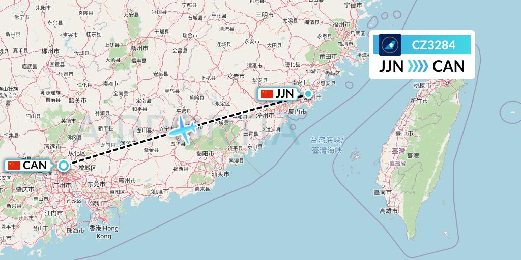CZ3284 China Southern Airlines Flight Map: Jinjiang to Guangzhou