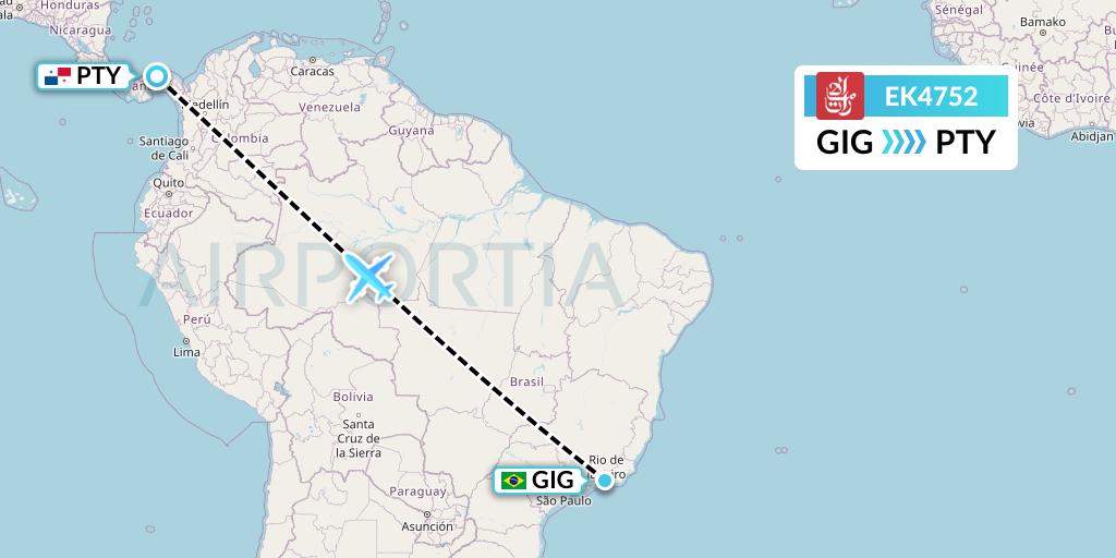 EK4752 Emirates Flight Map: Rio de Janeiro to Panama City