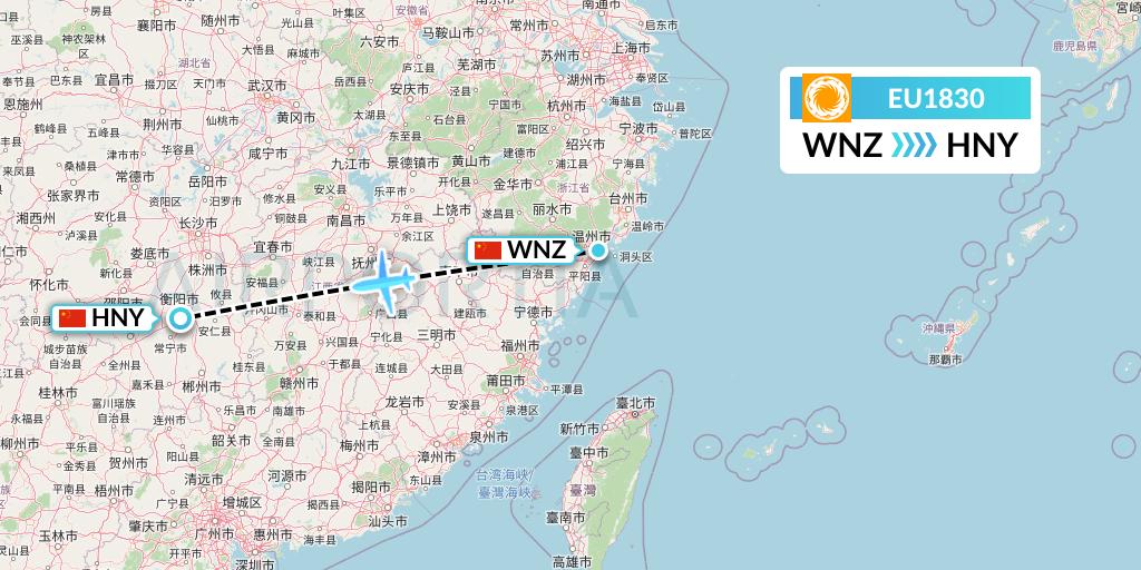 EU1830 Chengdu Airlines Flight Map: Wenzhou to Hengyang