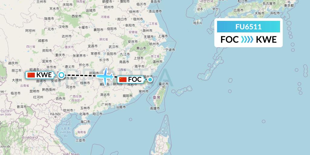 FU6511 Fuzhou Airlines Flight Map: Fuzhou to Guiyang
