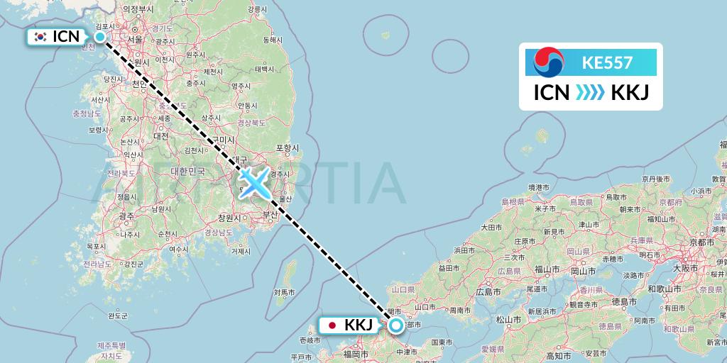 KE557 Korean Air Flight Map: Seoul to Kitakyushu