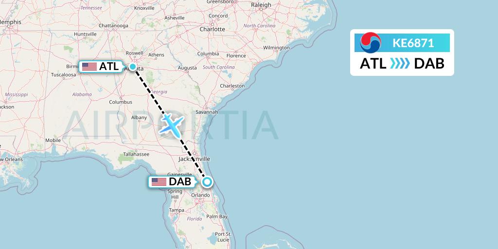 KE6871 Korean Air Flight Map: Atlanta to Daytona Beach