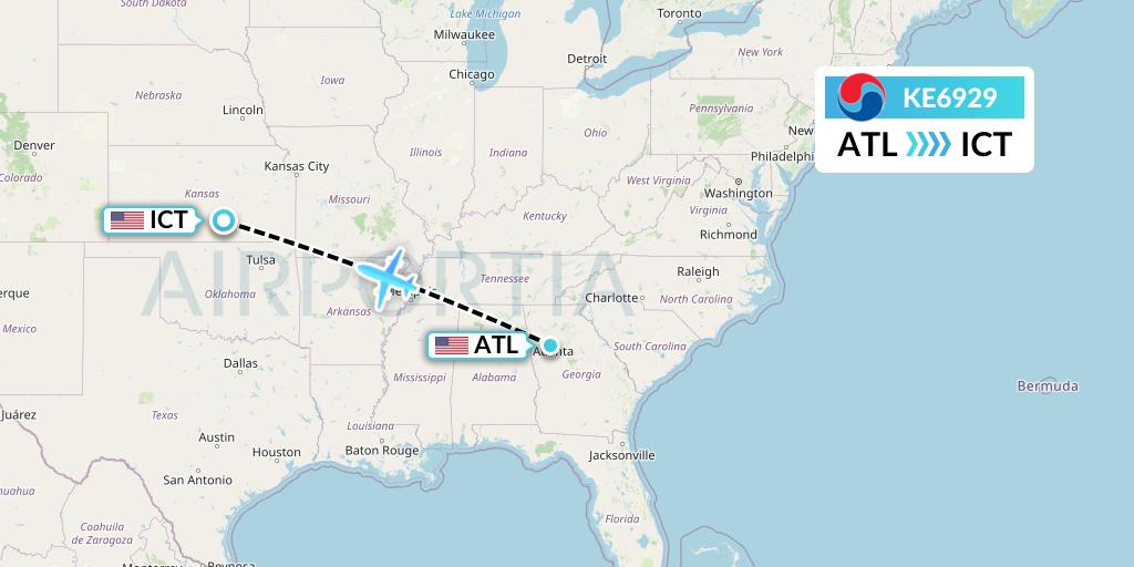 KE6929 Korean Air Flight Map: Atlanta to Wichita