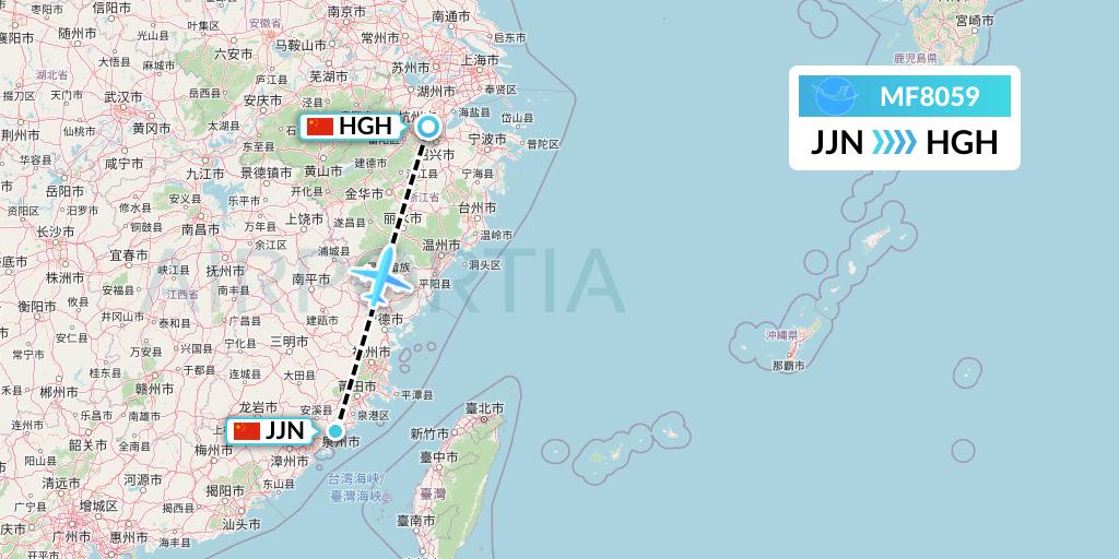 MF8059 Xiamen Airlines Flight Map: Jinjiang to Hangzhou