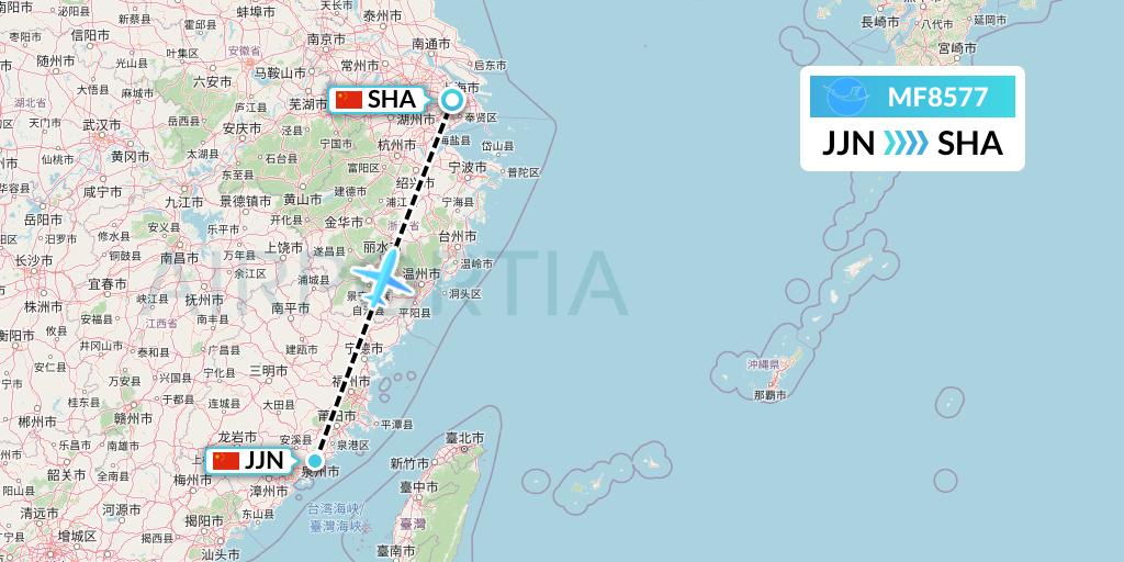 MF8577 Xiamen Airlines Flight Map: Jinjiang to Shanghai
