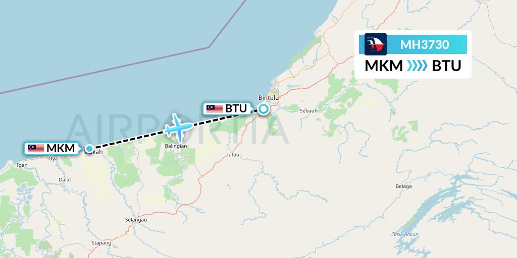 MH3730 Malaysia Airlines Flight Map: Mukah to Bintulu