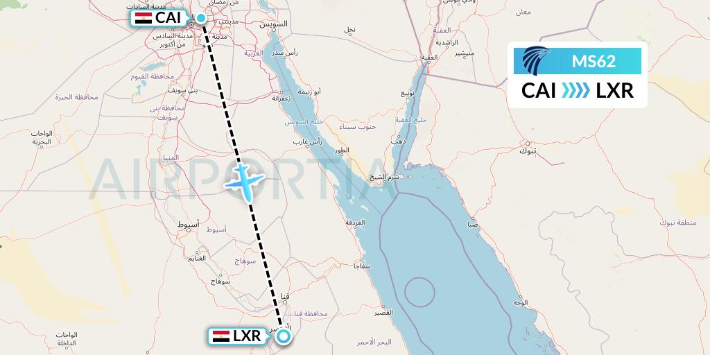 MS62 EgyptAir Flight Map: Cairo to Luxor
