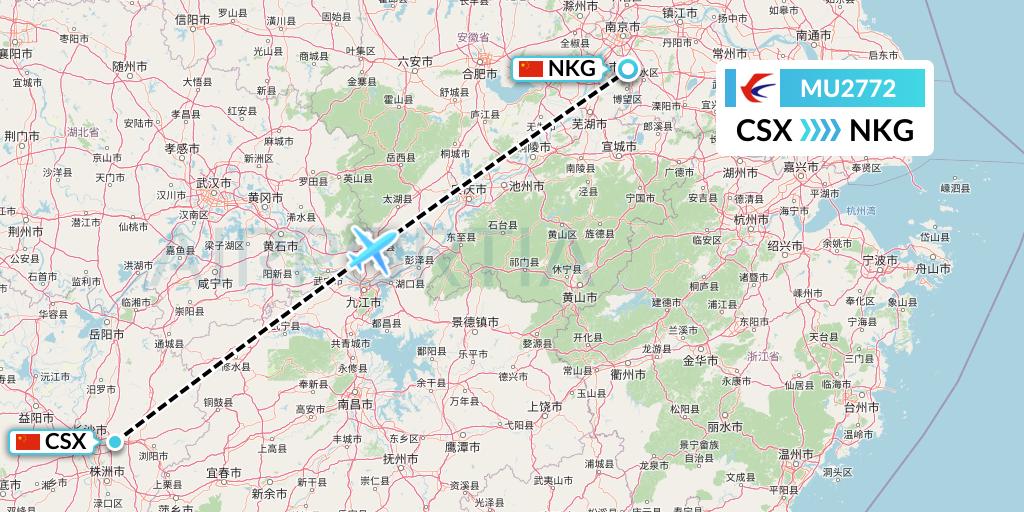 MU2772 China Eastern Airlines Flight Map: Changsha to Nanjing