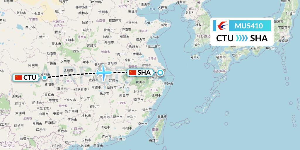 MU5410 China Eastern Airlines Flight Map: Chengdu to Shanghai