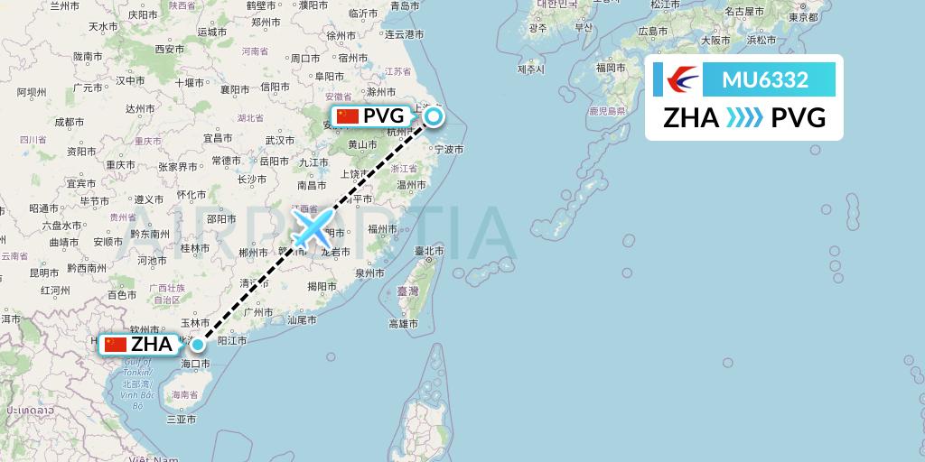 MU6332 China Eastern Airlines Flight Map: Zhanjiang to Shanghai