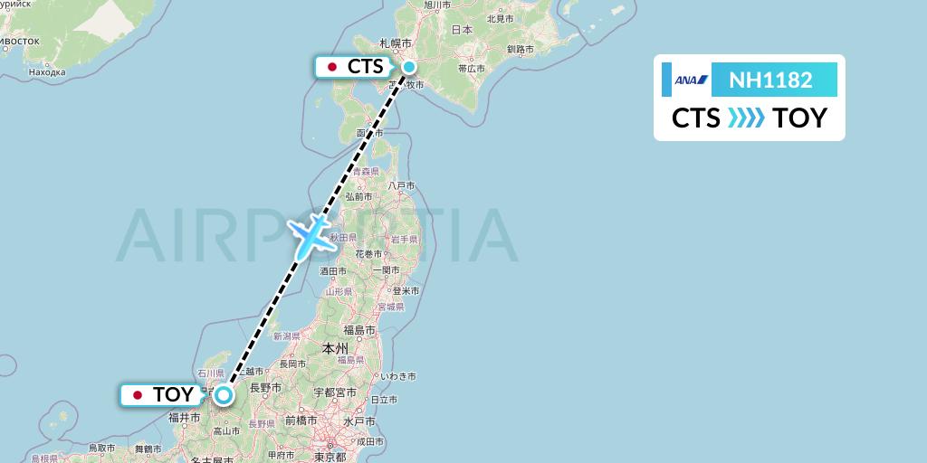 NH1182 All Nippon Airways Flight Map: Sapporo to Toyama