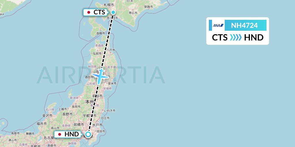 NH4724 All Nippon Airways Flight Map: Sapporo to Tokyo