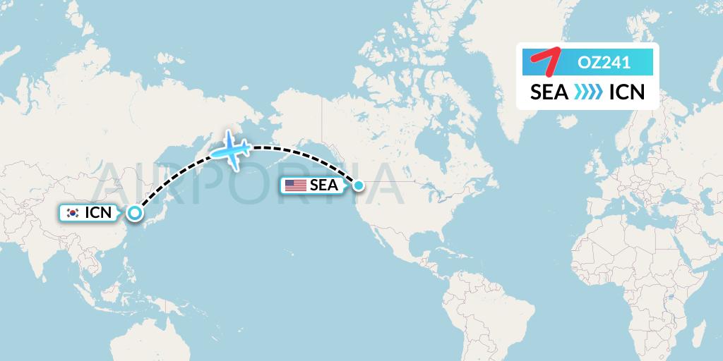 OZ241 Asiana Airlines Flight Map: Seattle to Seoul